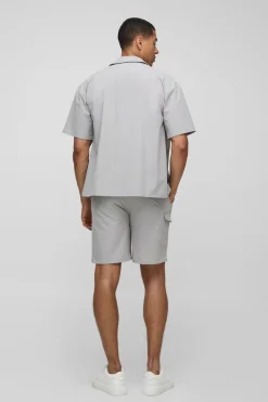 boohooMAN Ensemble Chemise Technique Stretch Oversize Boxy et Short Confort<Homme Ensembles