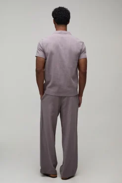 Ensemble Chemise Texturée Brodée Coupe Regular Et Pantalon Large