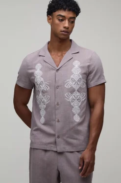 Ensemble Chemise Texturée Brodée Coupe Regular Et Pantalon Large
