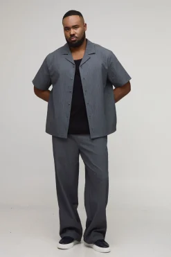 boohooMAN Ensemble Chemise Texturée Col Revers Coupe Classique Et Pantalon Décontracté Grande Taille<Homme Ensembles|Tout Afficher