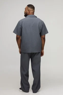 boohooMAN Ensemble Chemise Texturée Col Revers Coupe Classique Et Pantalon Décontracté Grande Taille<Homme Ensembles|Tout Afficher