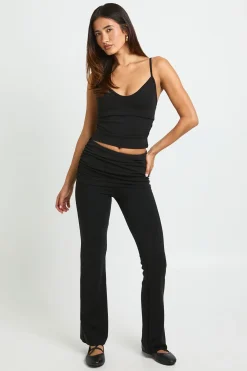 Ensemble Coord Haut Décolleté Cœur Et Pantalon Évasé Taille Repliée Premium Effet Lavé