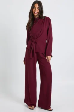 boohoo Ensemble coordonné avec blouse à manches longues à drapé tissé et pantalon<Femme Ensembles