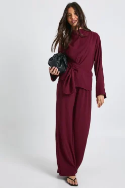 boohoo Ensemble coordonné avec blouse à manches longues à drapé tissé et pantalon<Femme Ensembles