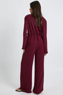 boohoo Ensemble coordonné avec blouse à manches longues à drapé tissé et pantalon<Femme Ensembles