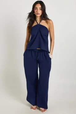 boohoo Ensemble Coordonné Bandeau Col Licou En Gaze De Coton Et Pantalon Large<Femme Ensembles