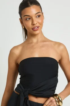 Ensemble Coordonné Bandeau Drapé À Nouer En Côtes Souples Et Pantalon Large