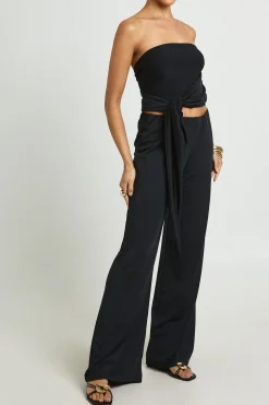 Ensemble Coordonné Bandeau Drapé À Nouer En Côtes Souples Et Pantalon Large