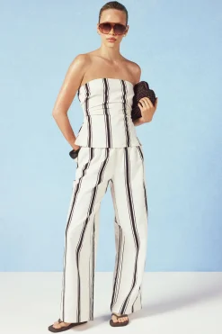 Ensemble Coordonné Bandeau Et Pantalon Large À Rayures Aspect Lin