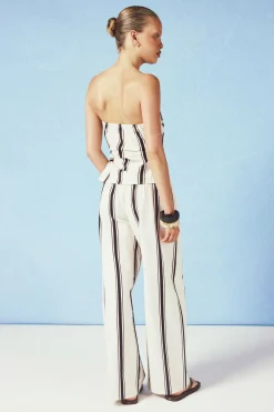 Ensemble Coordonné Bandeau Et Pantalon Large À Rayures Aspect Lin