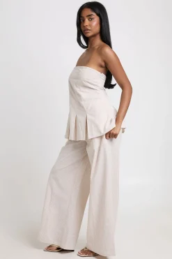 Ensemble Coordonné Bandeau Et Pantalon Large À Rayures Effet Lin
