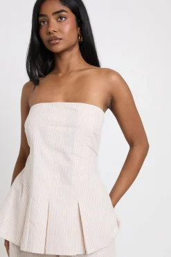 Ensemble Coordonné Bandeau Et Pantalon Large À Rayures Effet Lin