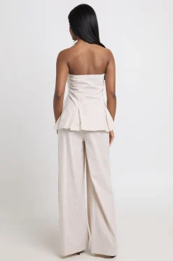 Ensemble Coordonné Bandeau Et Pantalon Large À Rayures Effet Lin