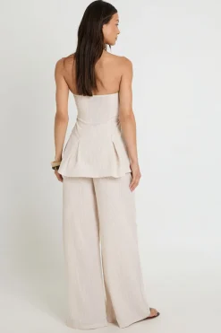Ensemble Coordonné Bandeau Et Pantalon Large À Rayures Effet Lin Pour Grande Taille