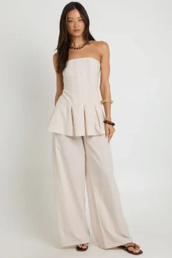 Ensemble Coordonné Bandeau Et Pantalon Large À Rayures Effet Lin Pour Grande Taille