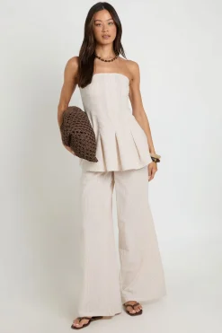 Ensemble Coordonné Bandeau Et Pantalon Large À Rayures Effet Lin Pour Grande Taille