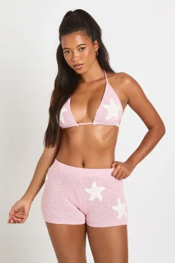 boohoo Ensemble Coordonné Bikini Et Micro Short Tricot Crochet Appliqué Étoile De Mer<Femme Tenues De Plage|Pulls Et Gilets
