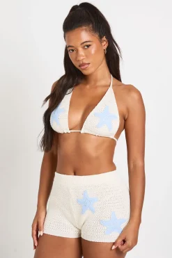 Ensemble Coordonné Bikini Et Micro Short En Crochet Avec Appliqués Étoiles De Mer