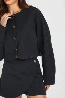 Ensemble Coordonné Blazer Court À Manches Ballon Et Jupe Portefeuille