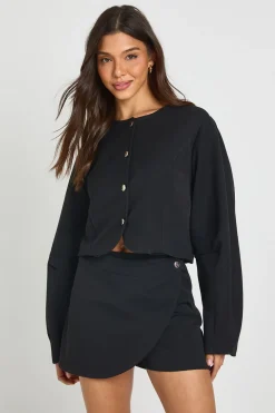 Ensemble Coordonné Blazer Court À Manches Ballon Et Jupe Portefeuille