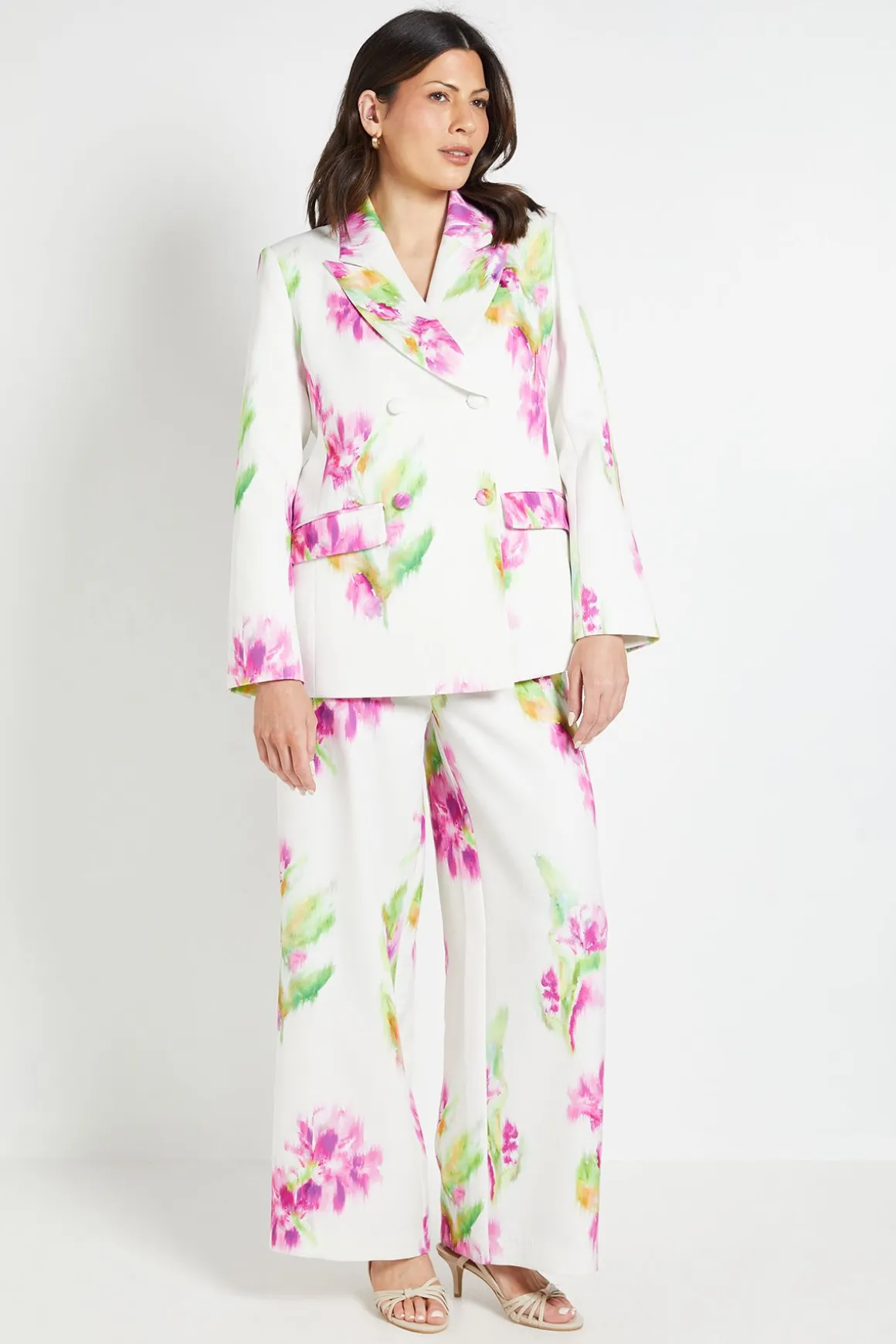 Ensemble Coordonné Blazer Satin Fleuri