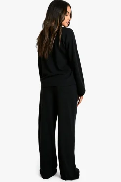 Ensemble coordonné : blouse côtelée à nouer à l'avant et pantalon