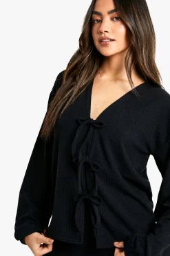 Ensemble coordonné : blouse côtelée à nouer à l'avant et pantalon