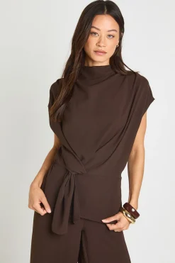 Ensemble Coordonné Blouse Drapée Et Pantalon Tissé Pour Grande Taille