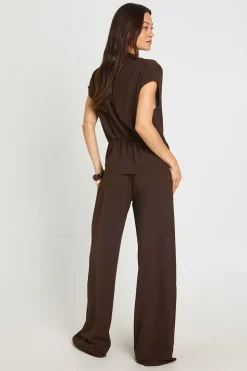 Ensemble Coordonné Blouse Drapée Et Pantalon Tissé Pour Grande Taille