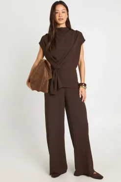 Ensemble Coordonné Blouse Drapée Et Pantalon Tissé Pour Grande Taille