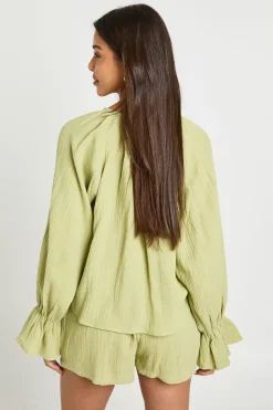 Ensemble Coordonné Blouse Paysanne Et Short En Gaze De Coton