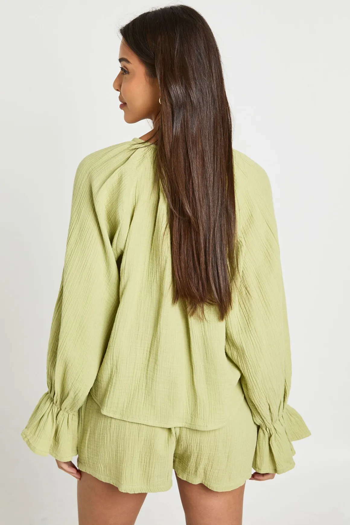 Ensemble Coordonné Blouse Paysanne Et Short En Gaze De Coton
