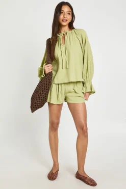Ensemble Coordonné Blouse Paysanne Et Short En Gaze De Coton