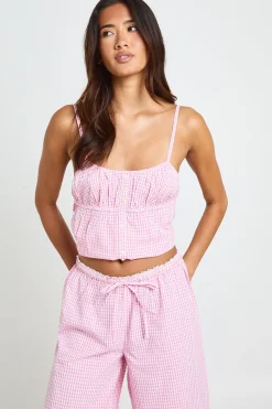 boohoo Ensemble Coordonné Caraco À Boutons Et Pantalon Large À Carreaux Vichy<Femme Ensembles