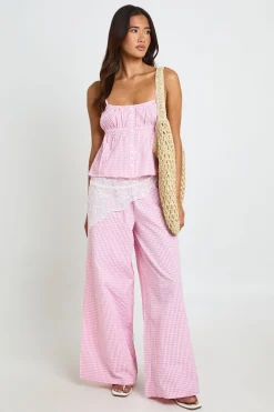 boohoo Ensemble Coordonné Caraco À Boutons Et Pantalon Large À Carreaux Vichy<Femme Ensembles