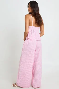 boohoo Ensemble Coordonné Caraco À Boutons Et Pantalon Large À Carreaux Vichy<Femme Ensembles