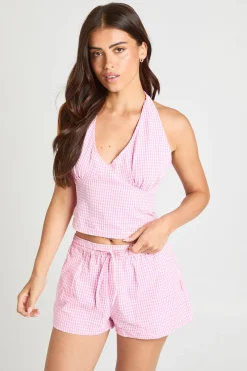 Ensemble Coordonné Caraco Col V Et Short Évasé À Carreaux Vichy