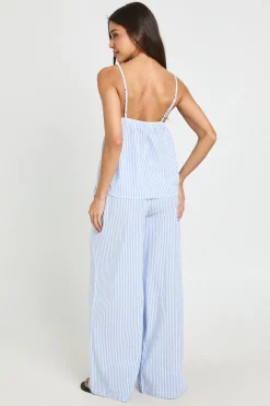 Ensemble Coordonné Caraco À Détail Nœud Rayé Et Pantalon Large