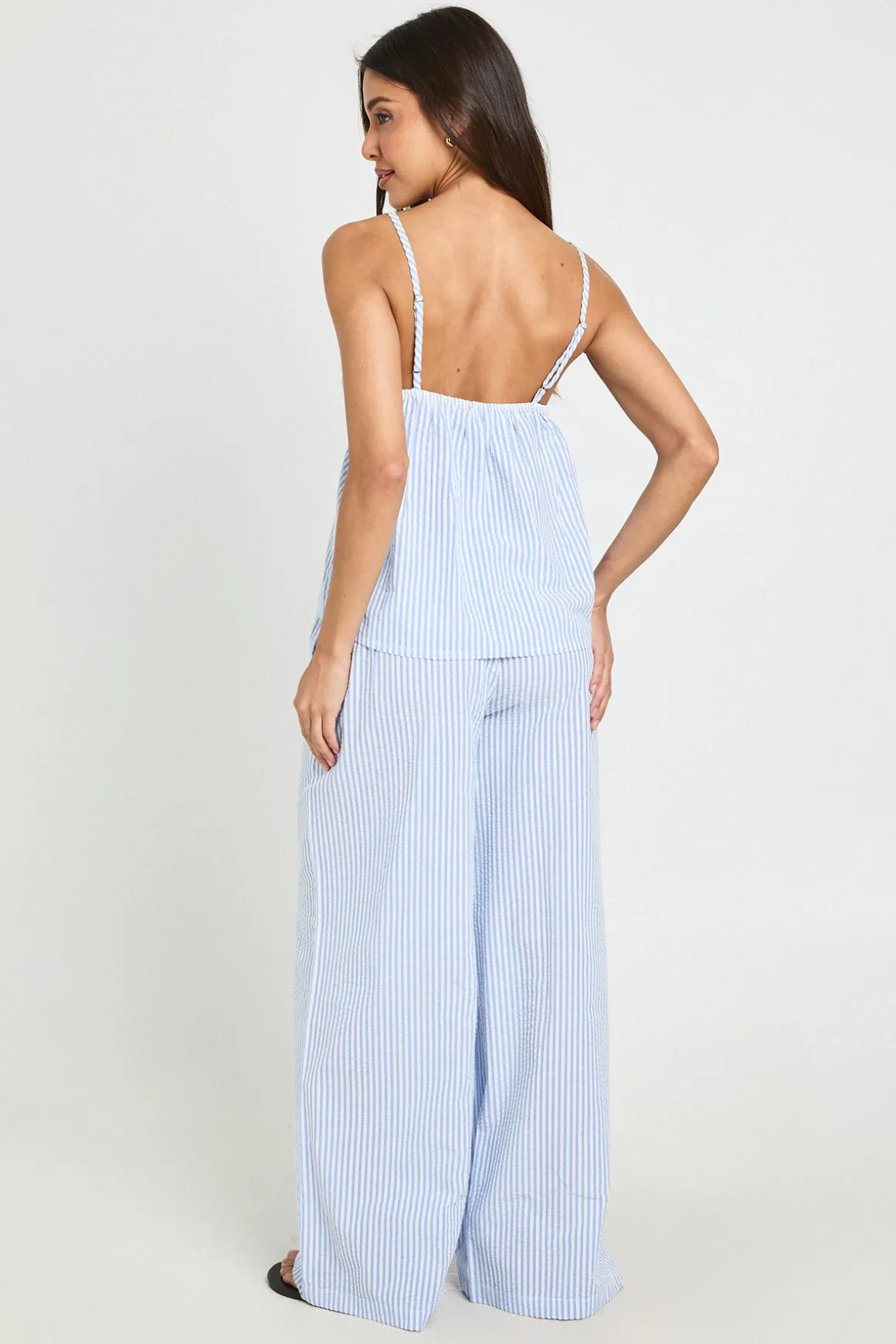 Ensemble Coordonné Caraco À Détail Nœud Rayé Et Pantalon Large