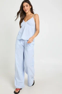 Ensemble Coordonné Caraco À Détail Nœud Rayé Et Pantalon Large