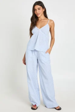 Ensemble Coordonné Caraco À Détail Nœud Rayé Et Pantalon Large