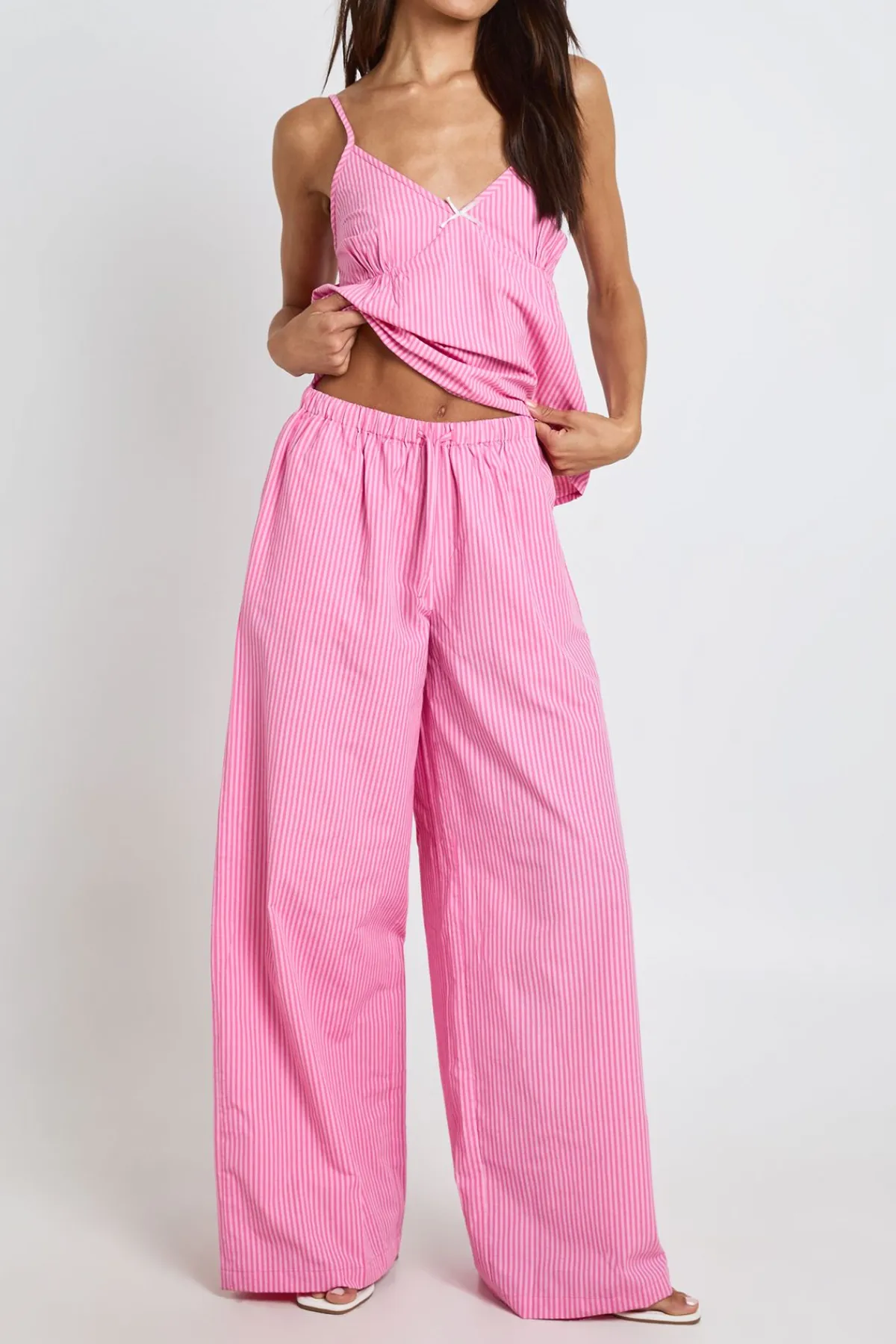 boohoo Ensemble Coordonné Caraco Et Pantalon Large À Rayures Avec Détail Nœud - Tall<Femme Ensembles