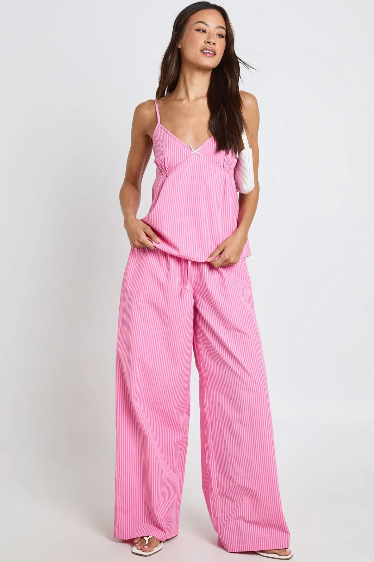 boohoo Ensemble Coordonné Caraco Et Pantalon Large À Rayures Avec Détail Nœud - Tall<Femme Ensembles