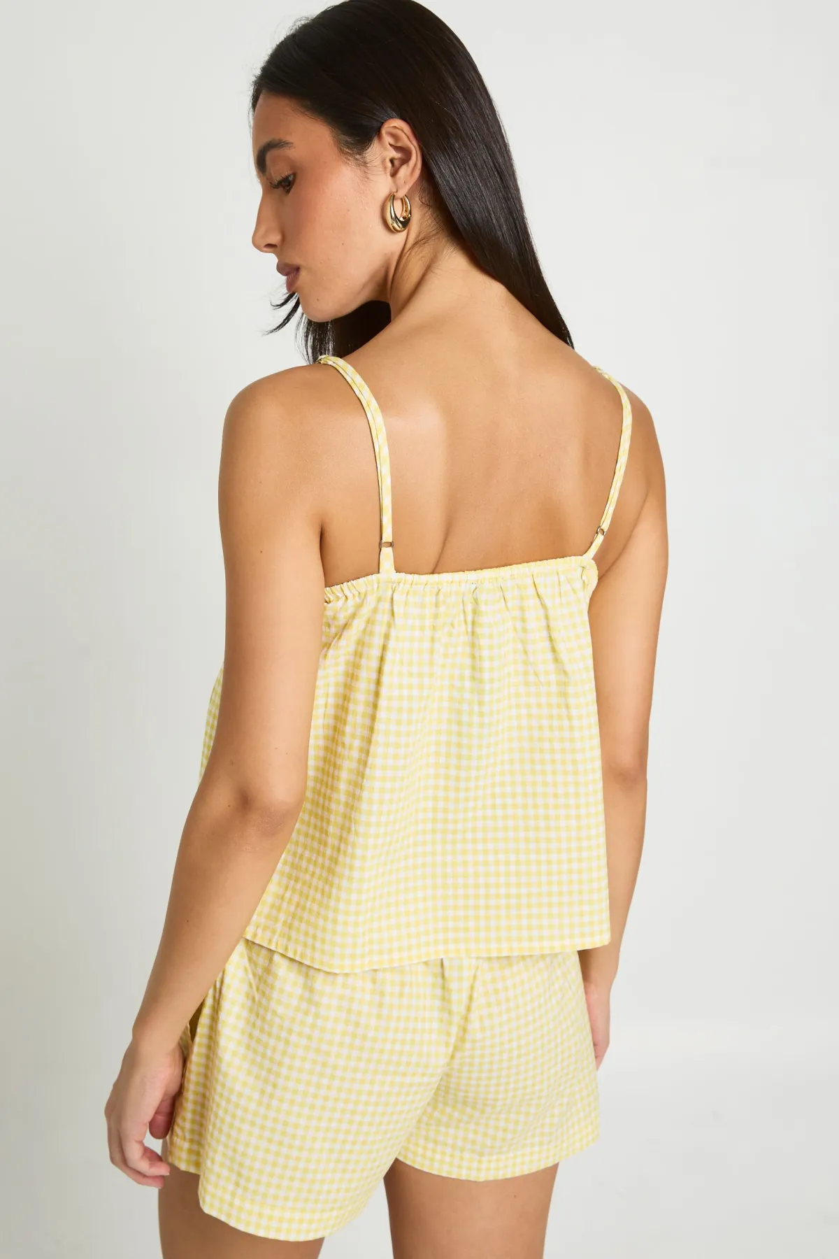 boohoo Ensemble Coordonné Caraco Et Short À Volants À Carreaux Vichy Avec Détail Nœud<Femme Ensembles
