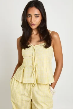 Ensemble Coordonné Caraco À Nœud Vichy Et Pantalon Large