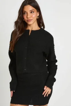 Ensemble Coordonné Cardigan Boutonné Et Mini-jupe En Maille Texturée