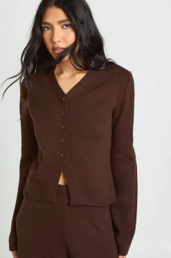 Ensemble Coordonné Cardigan Boutonné Col Montant Et Pantalon Droit En Maille Pour Grandes Tailles