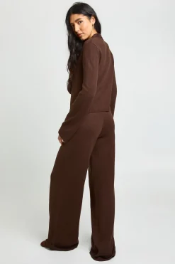 Ensemble Coordonné Cardigan Boutonné Col Montant Et Pantalon Droit En Maille Pour Grandes Tailles
