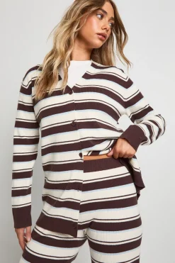 Ensemble Coordonné Cardigan Boyfriend et Pantalon Large en Maille Côtelée Super Douce