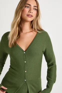 Ensemble Coordonné Cardigan Côtelé Taille Froncée Et Pantalon Évasé Premium